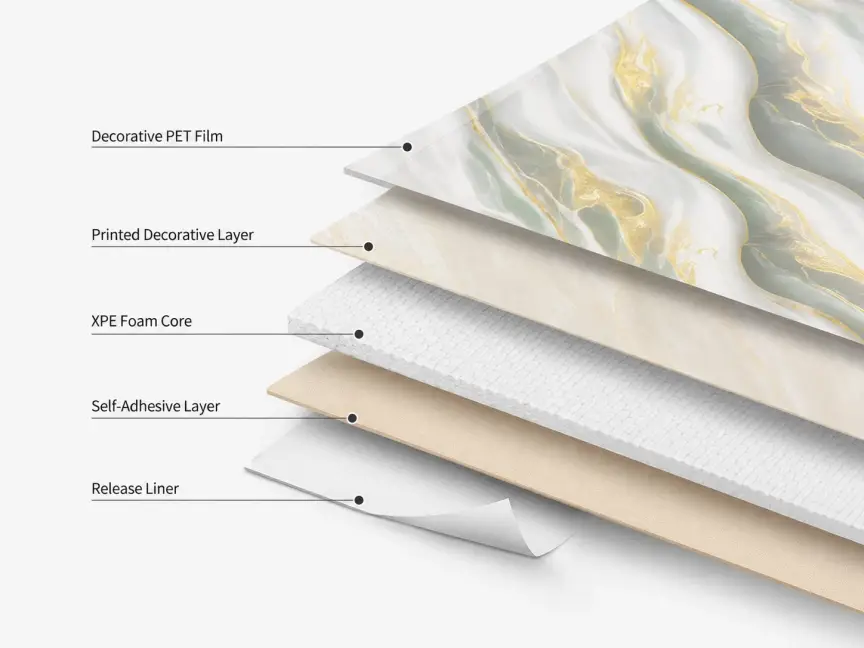 Five-layer construction of an imitation porcelain soft wall sticker