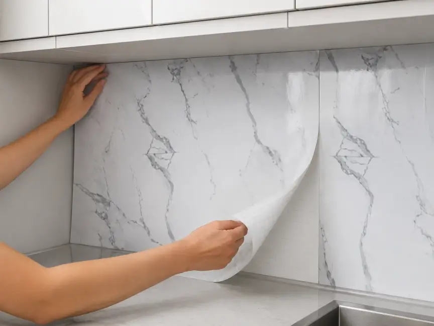 Peeling and applying an imitation porcelain soft wall sticker