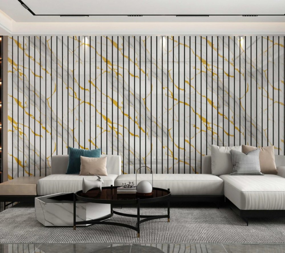White and gray marble feature wall